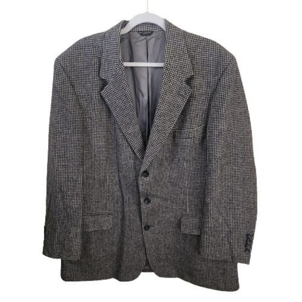 Bill Blass For Lord And Taylor Black Hounds Tooth Camel Hair Jacket Size 43